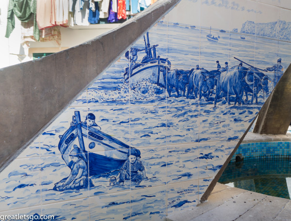 Stunning tile work can be seen all over town, this one by an old water fountain.